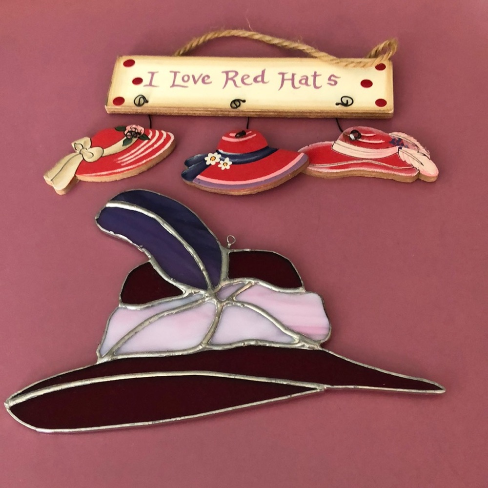 Red Hat sun catcher and hanging hats